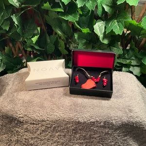 New Avon Natural Elements Necklace and Earring Gift Set Red